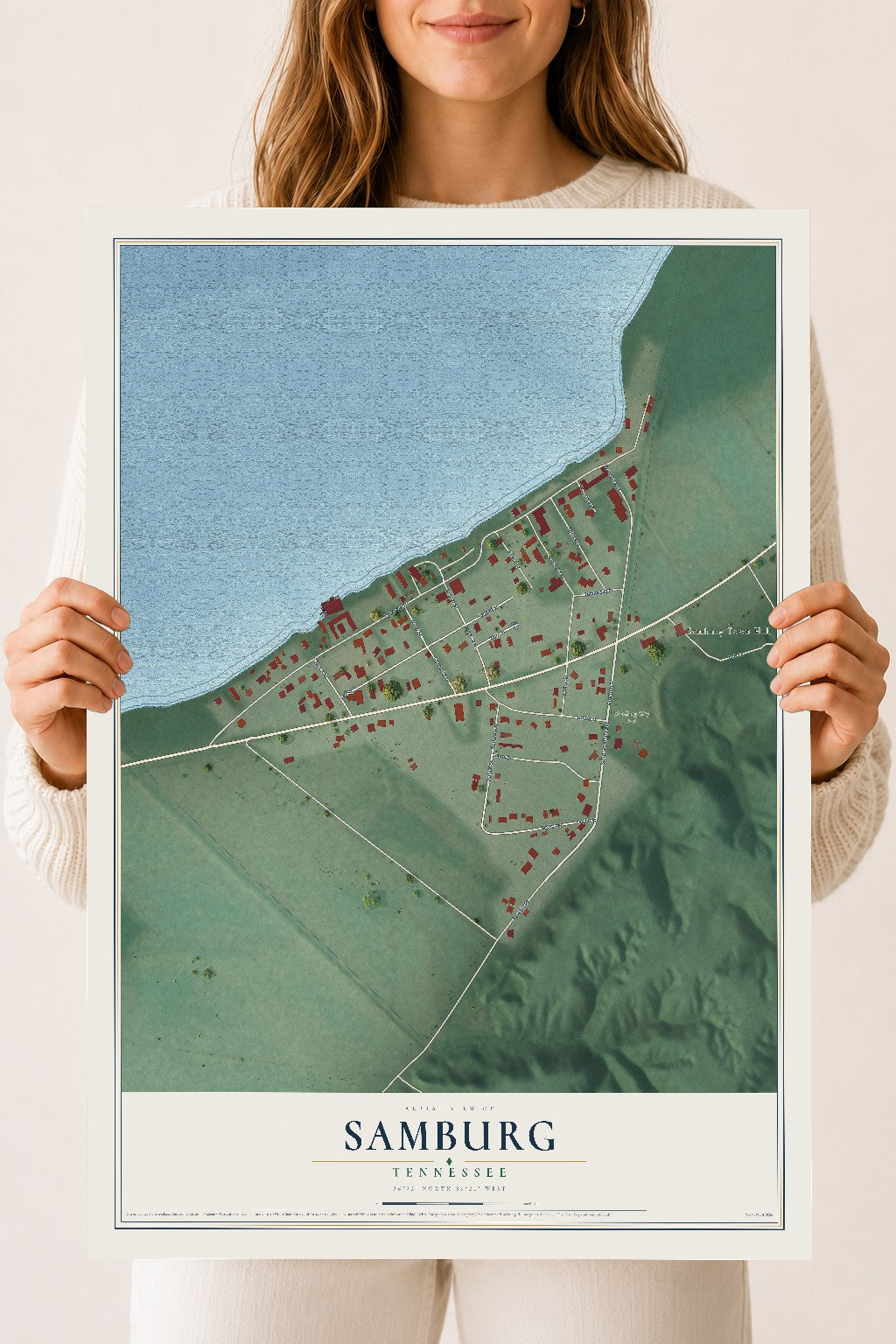 Map of Samburg, Tennessee, 18 x 24 inch unframed archival matte print