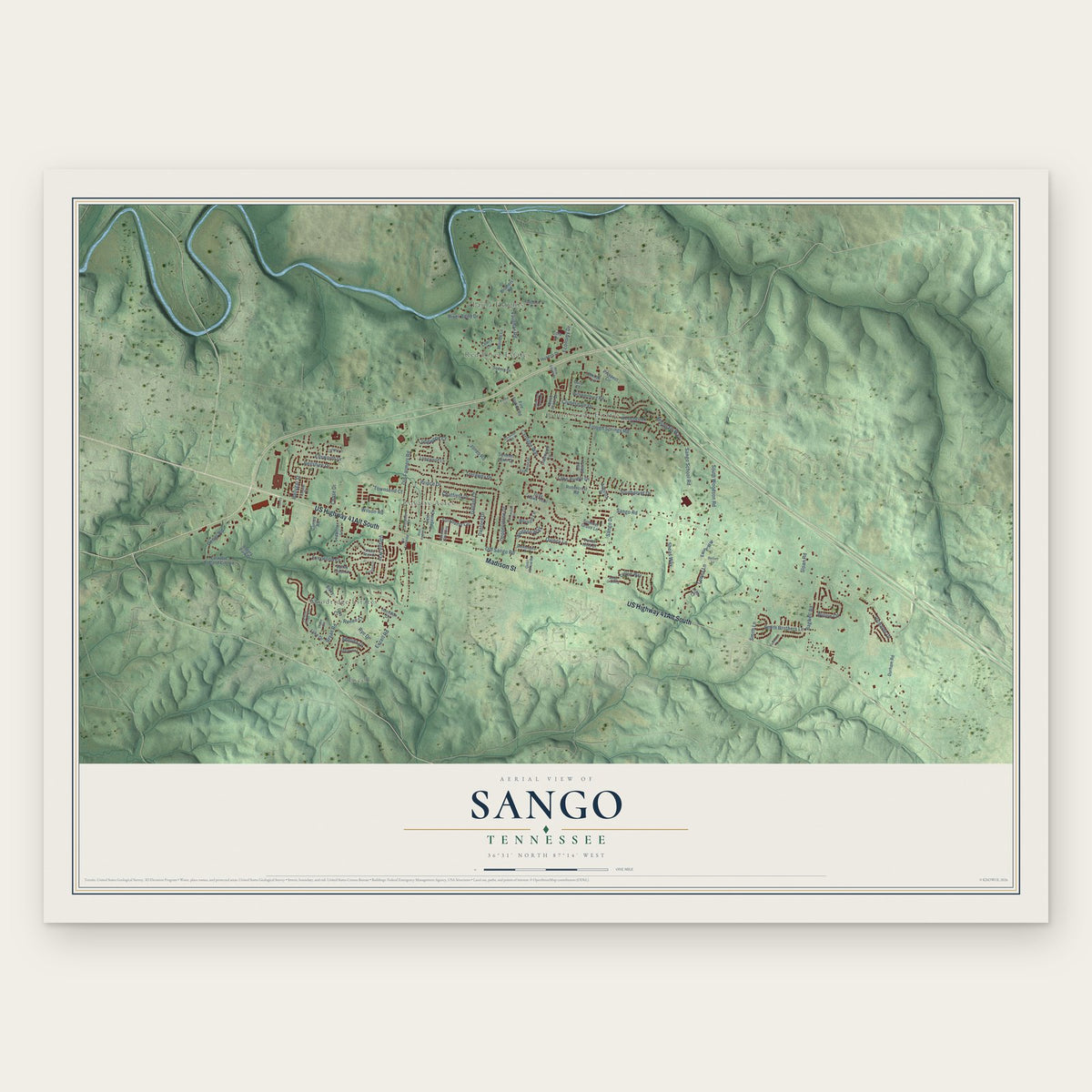 Sango, Tennessee map print, the full design