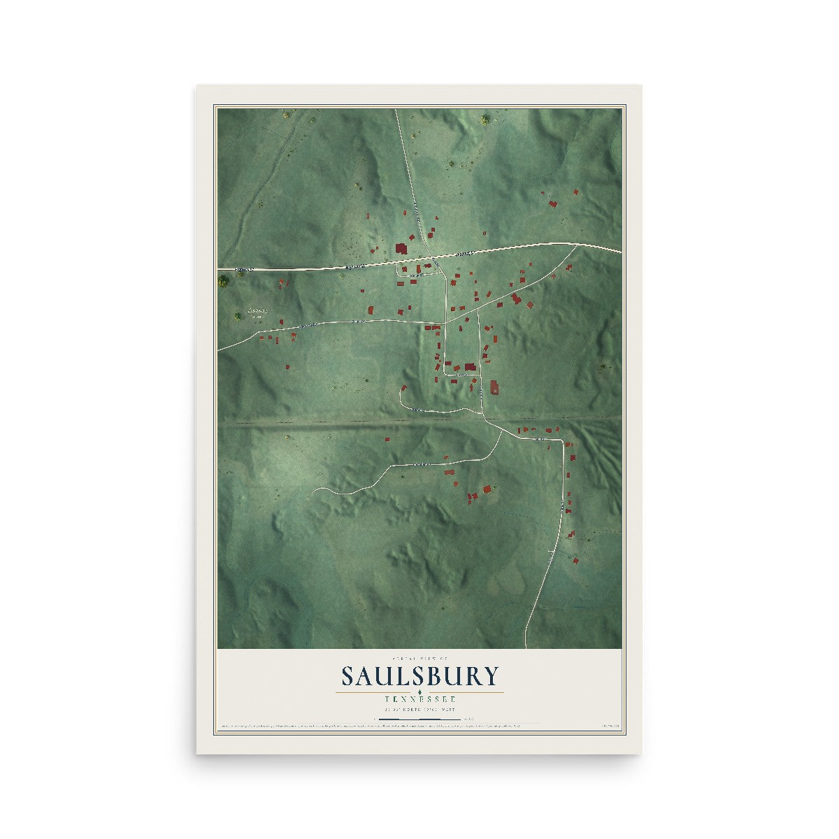 Map of Saulsbury, Tennessee, 12 x 18 inch unframed archival matte print