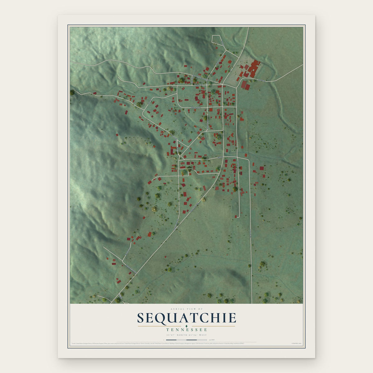Sequatchie, Tennessee map print, the full design