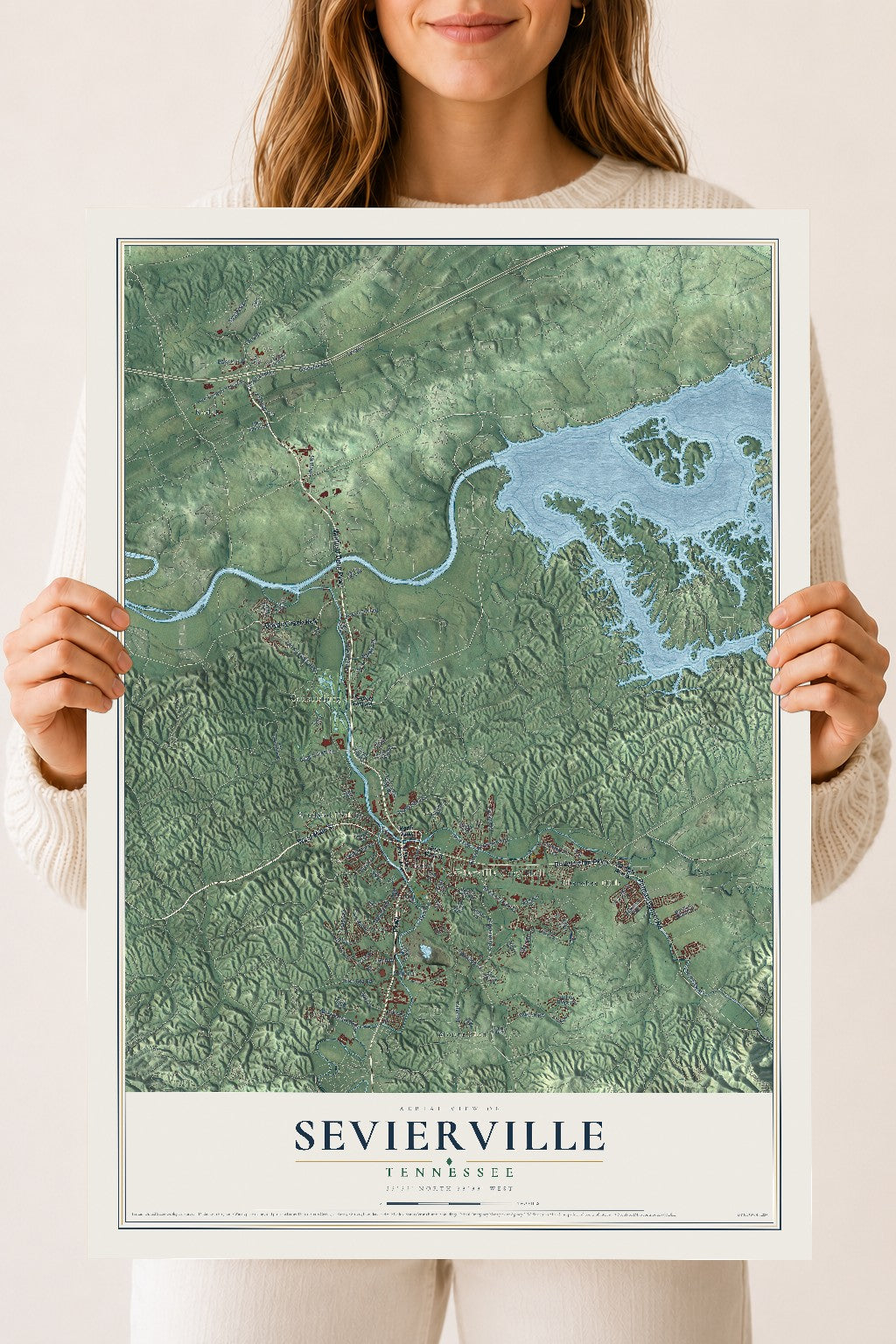 Map of Sevierville, Tennessee, 18 x 24 inch unframed archival matte print