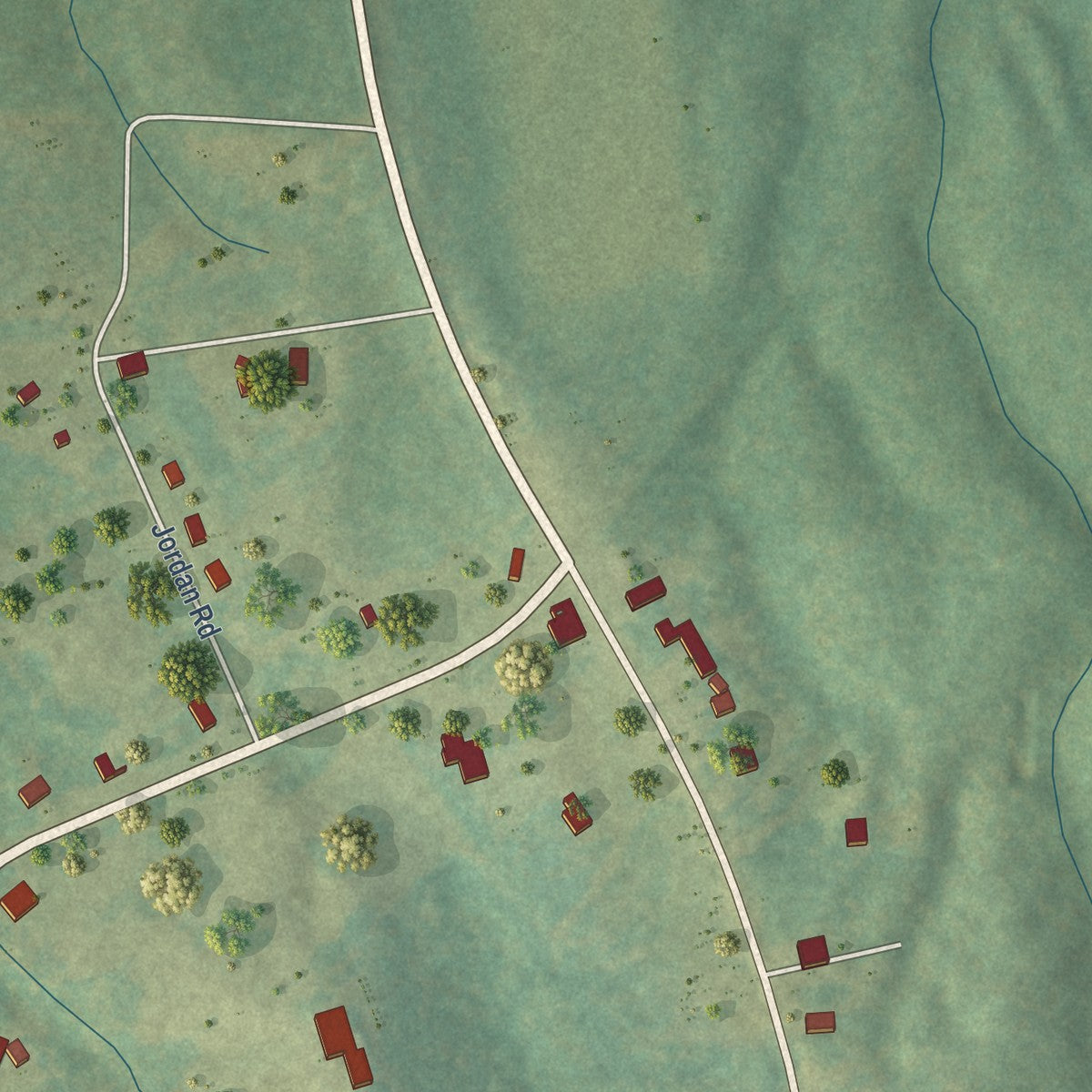 Close-up of the map of Shiloh, Tennessee print showing street and building detail