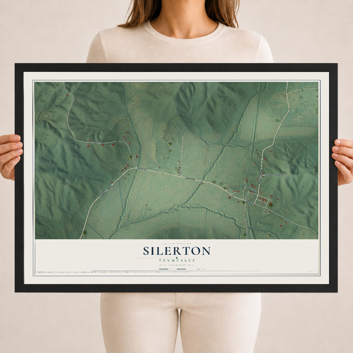 Map of Silerton, Tennessee, 18 x 24 inch print in a black wood frame