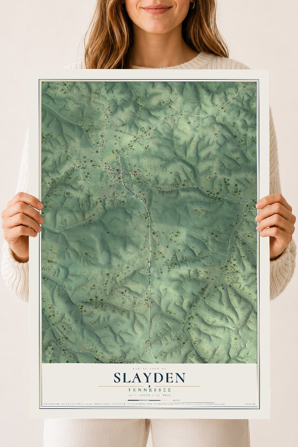 Map of Slayden, Tennessee, 18 x 24 inch unframed archival matte print