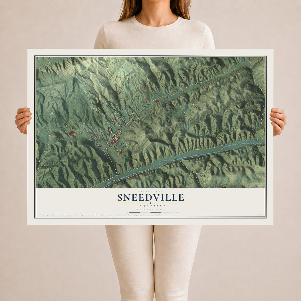 Map of Sneedville, Tennessee, 24 x 36 inch unframed archival matte print