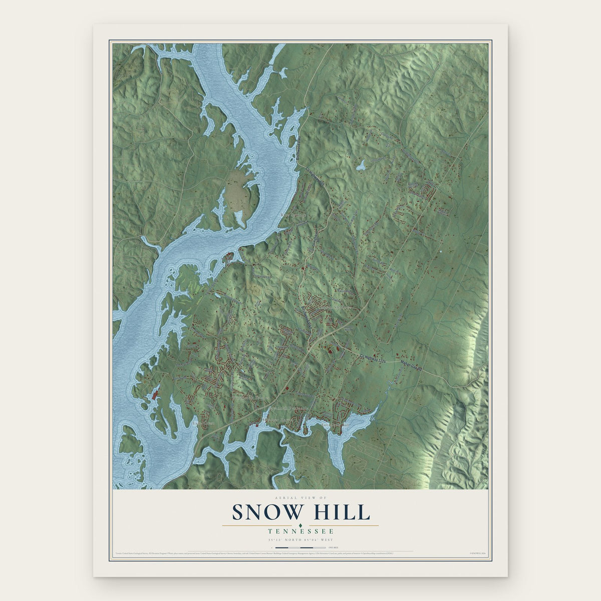 Snow Hill, Tennessee map print, the full design