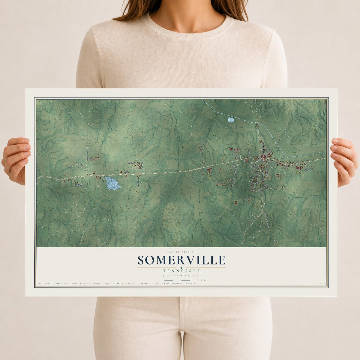 Map of Somerville, Tennessee, 12 x 18 inch unframed archival matte print