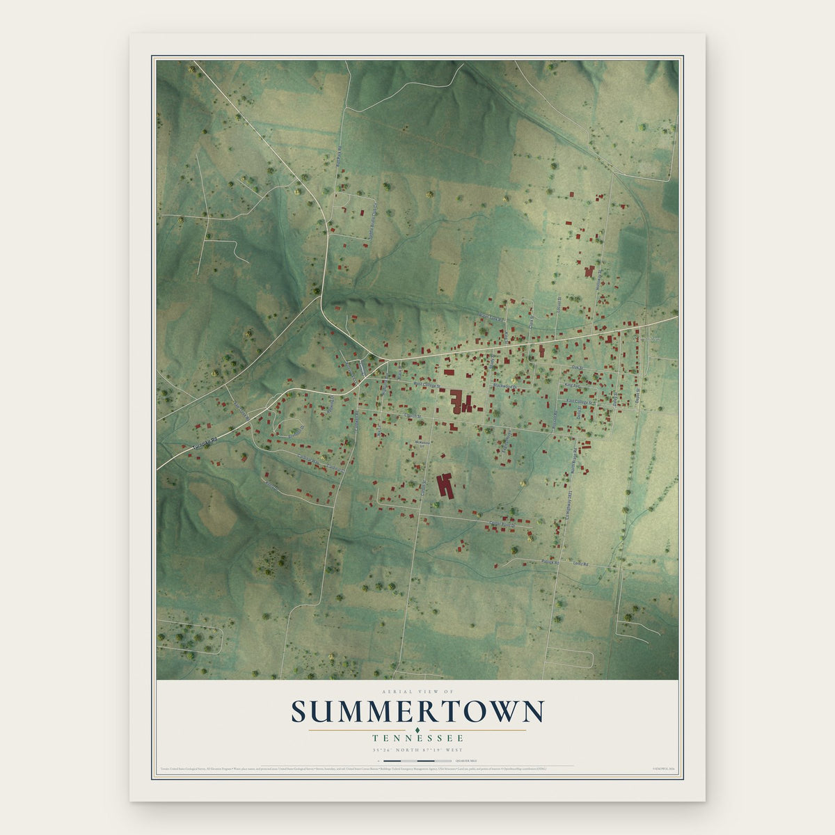 Summertown, Tennessee map print, the full design