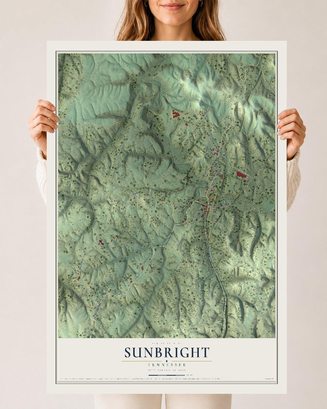 Map of Sunbright, Tennessee, 24 x 36 inch unframed archival matte print
