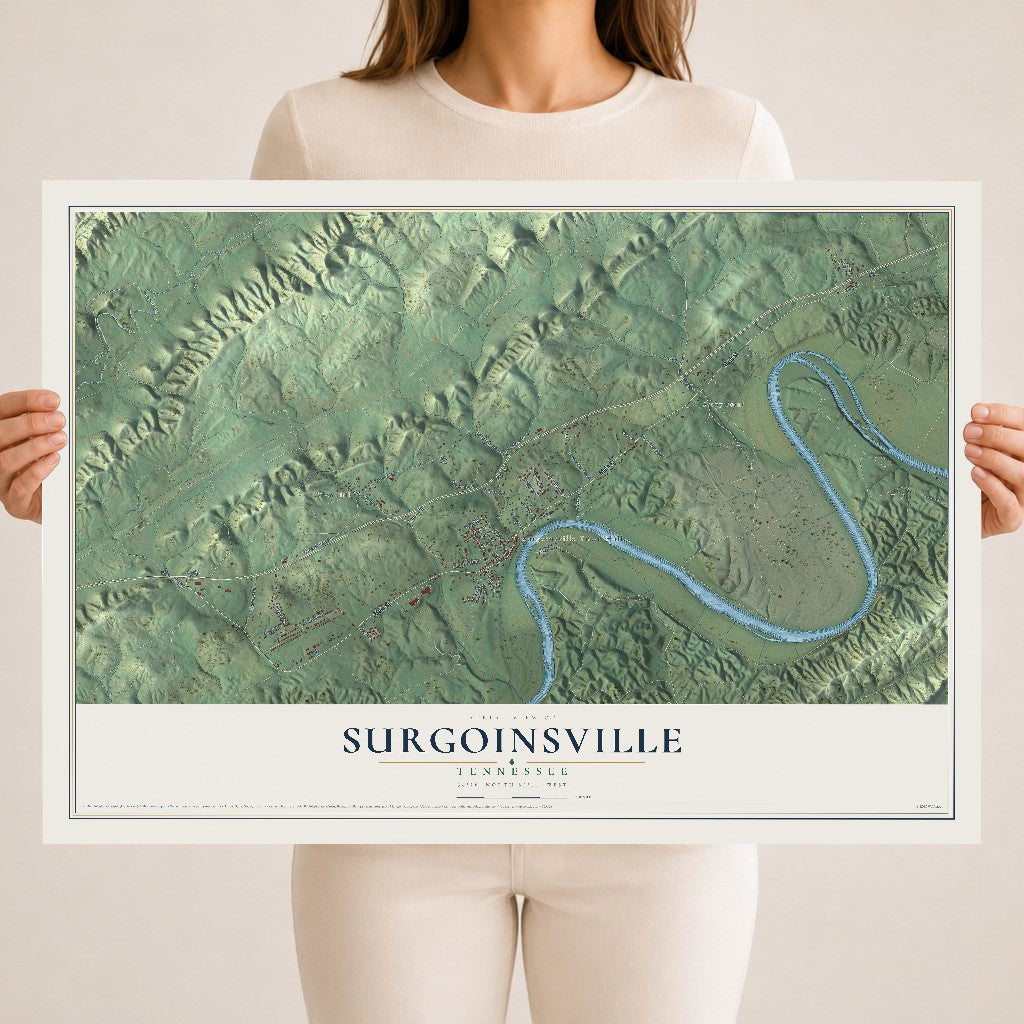 Map of Surgoinsville, Tennessee, 18 x 24 inch unframed archival matte print