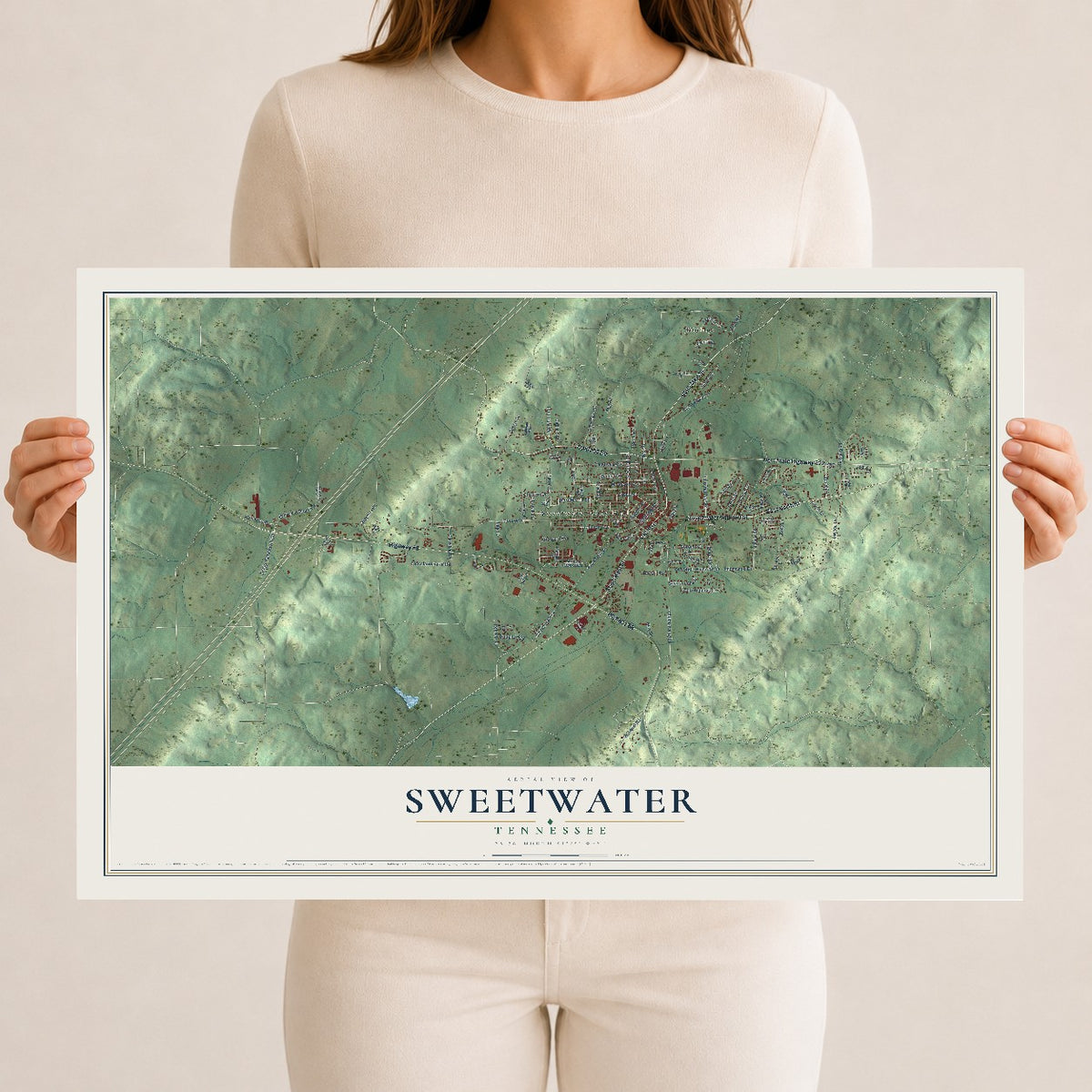 Map of Sweetwater, Tennessee, 12 x 18 inch unframed archival matte print