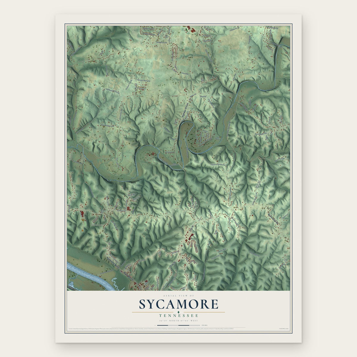 Sycamore, Tennessee map print, the full design