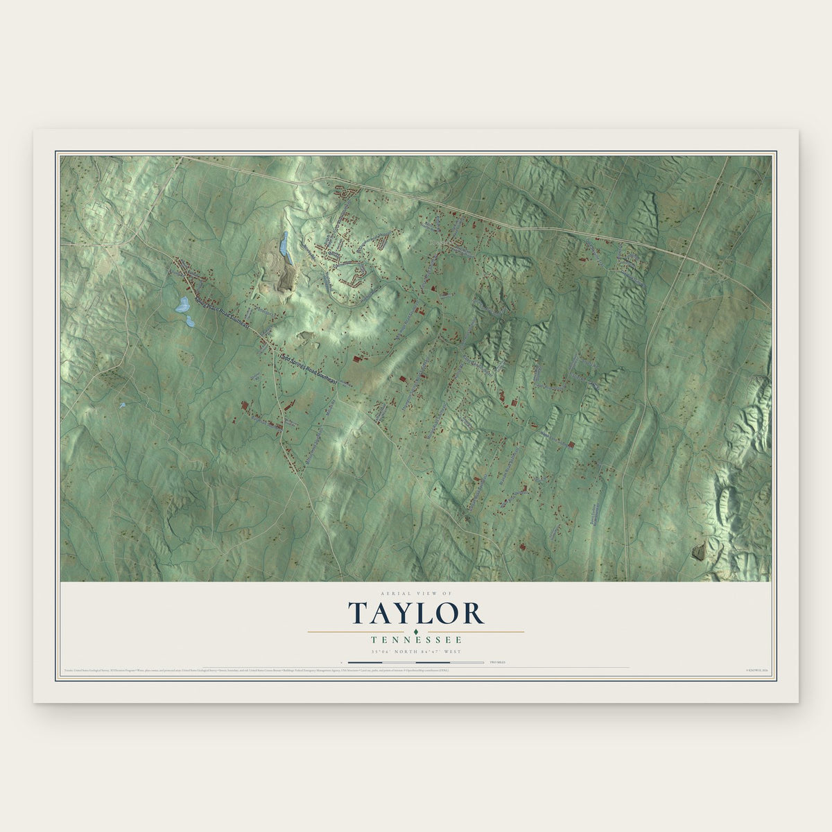 Taylor, Tennessee map print, the full design