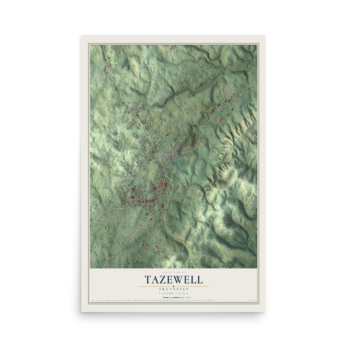Map of Tazewell, Tennessee, 12 x 18 inch unframed archival matte print