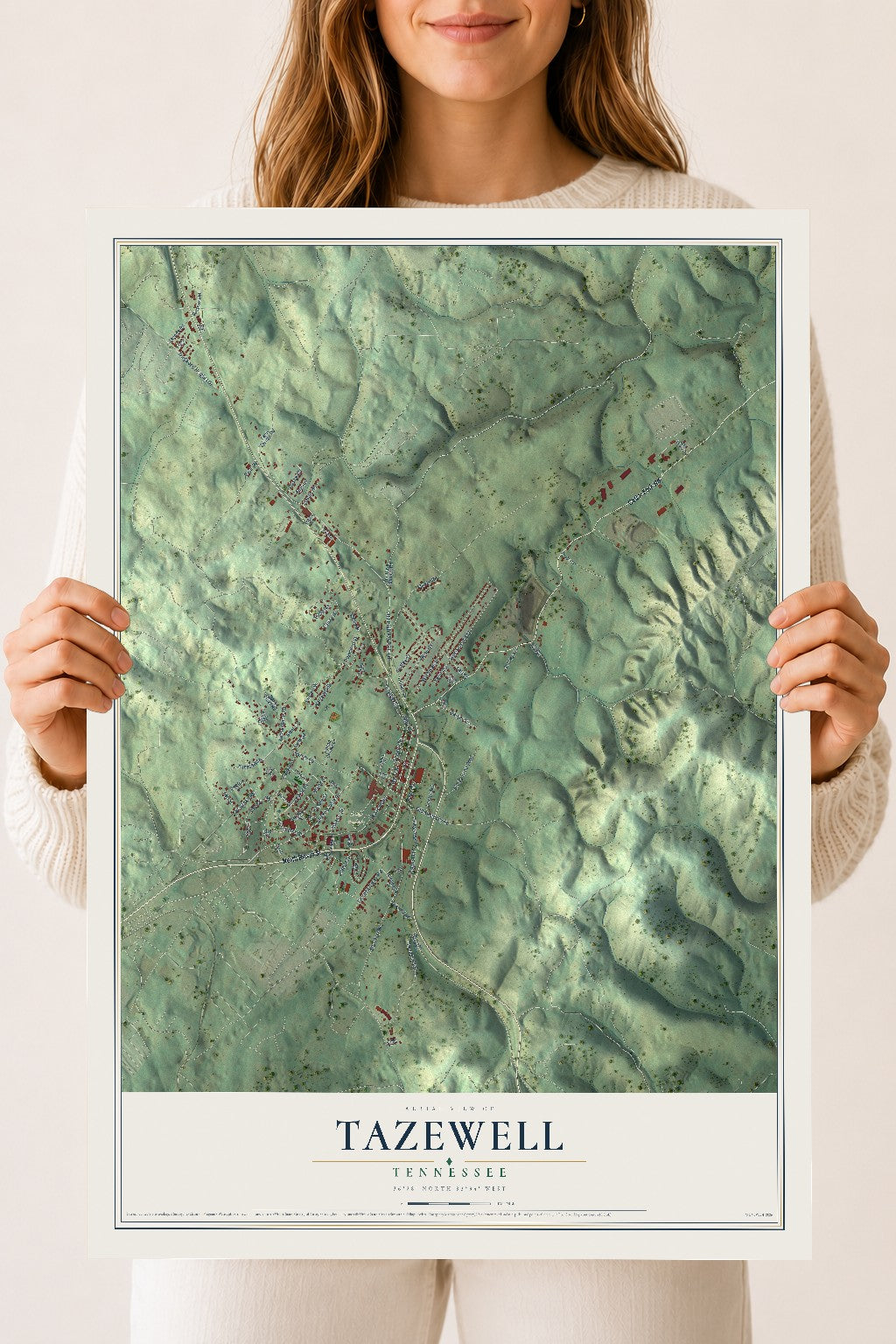 Map of Tazewell, Tennessee, 18 x 24 inch unframed archival matte print