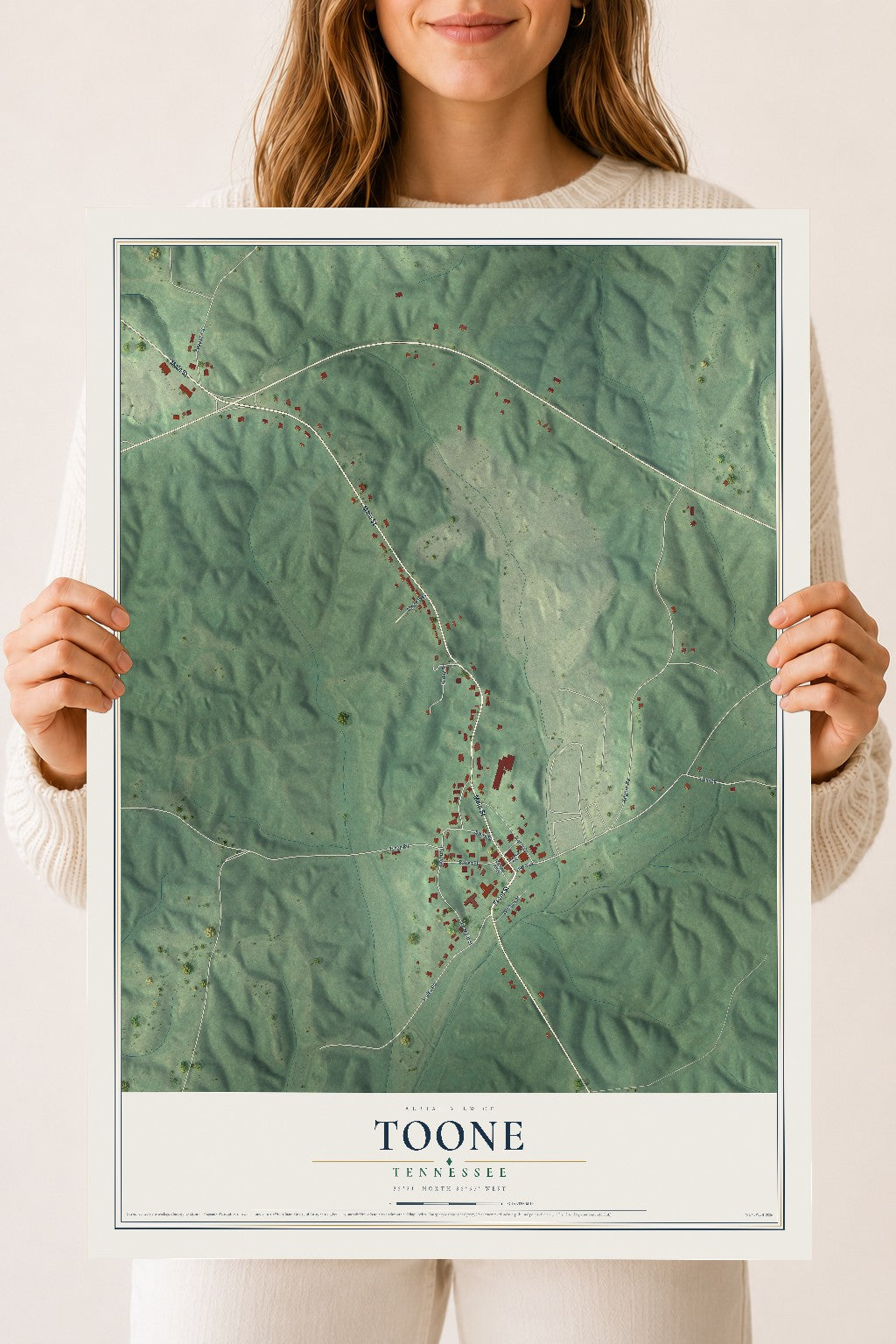 Map of Toone, Tennessee, 18 x 24 inch unframed archival matte print