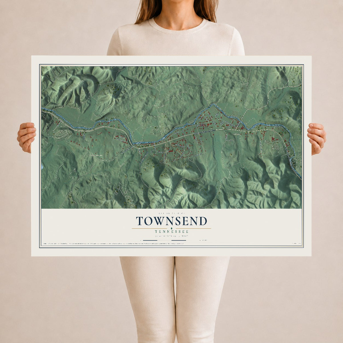 Map of Townsend, Tennessee, 24 x 36 inch unframed archival matte print
