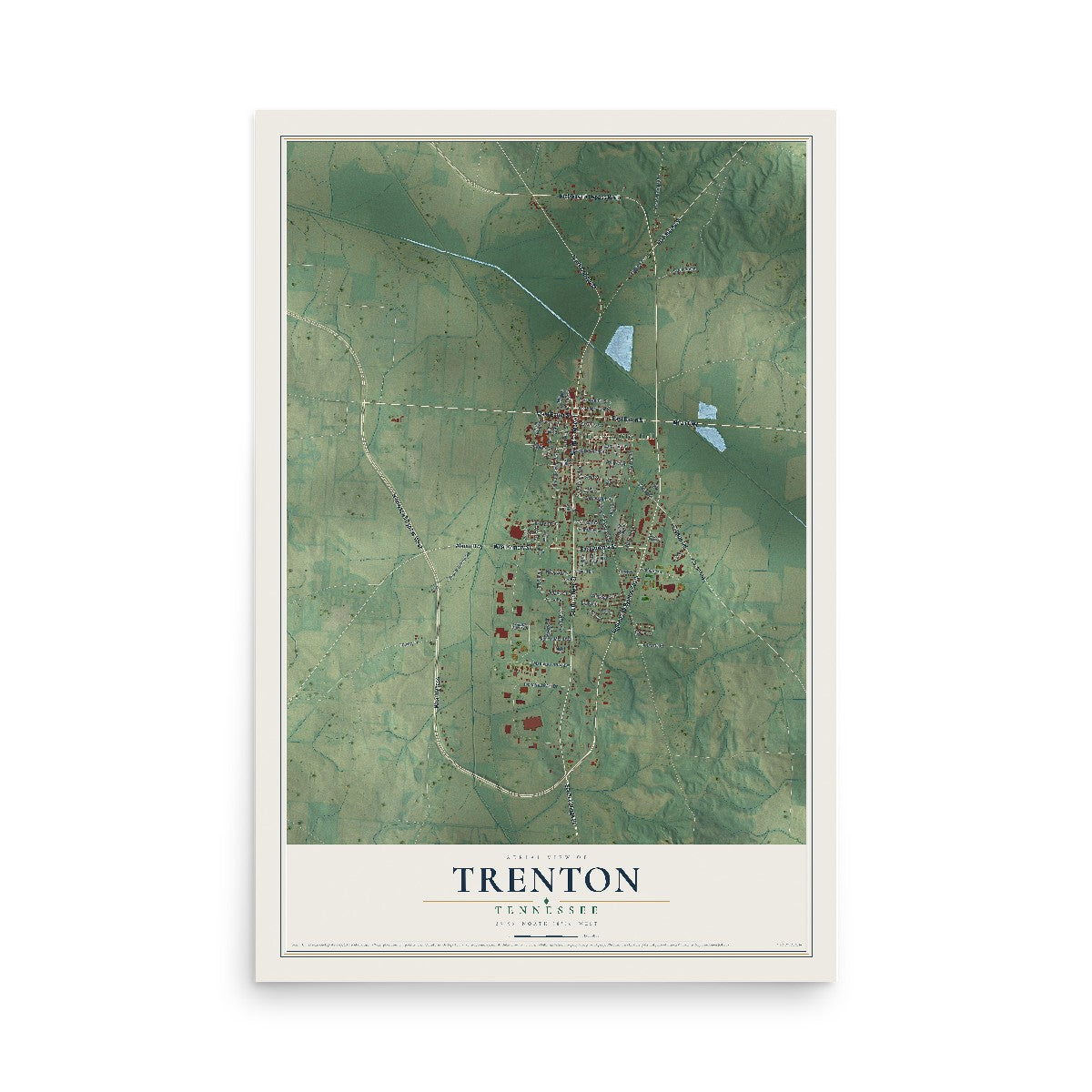 Map of Trenton, Tennessee, 12 x 18 inch unframed archival matte print