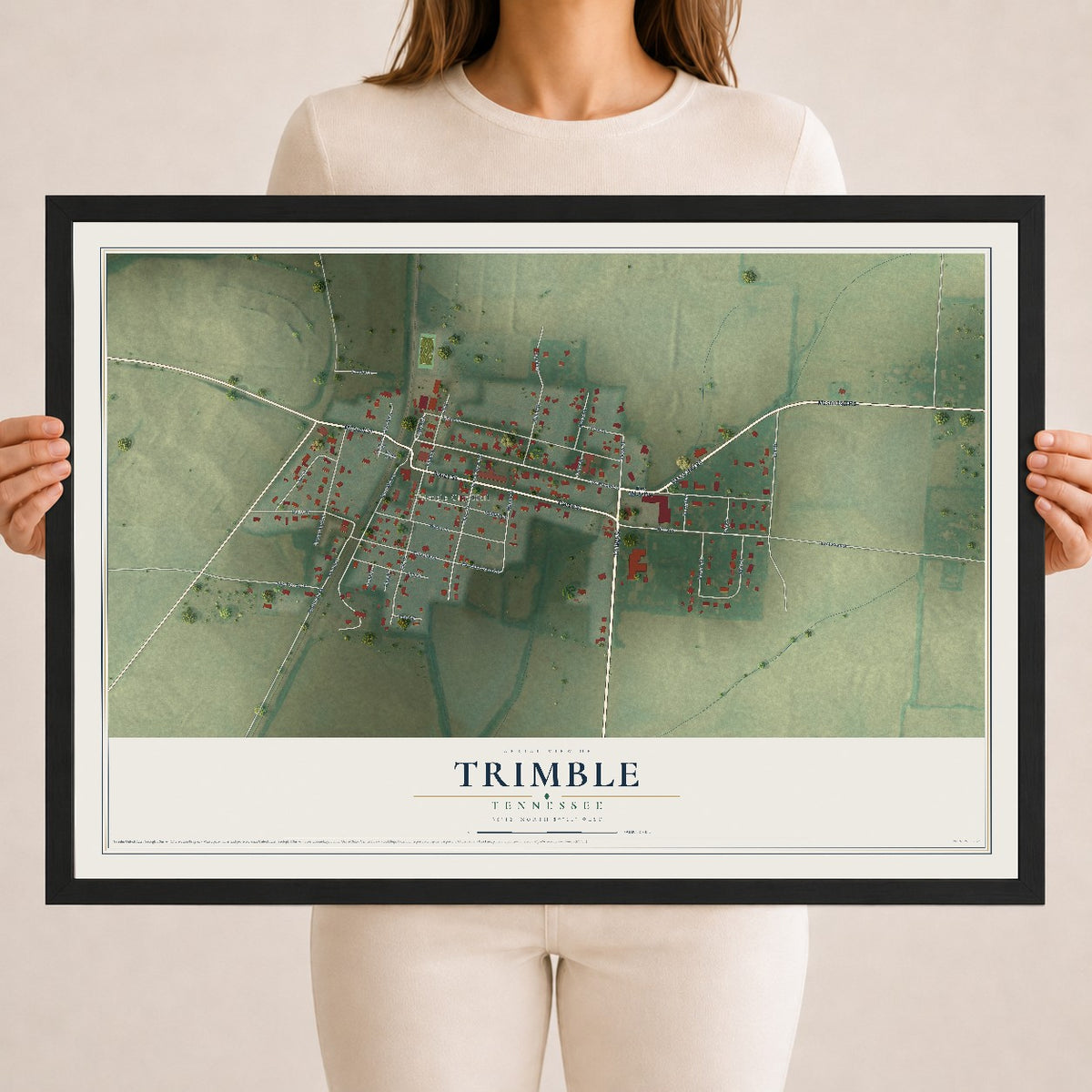 Map of Trimble, Tennessee, 18 x 24 inch print in a black wood frame