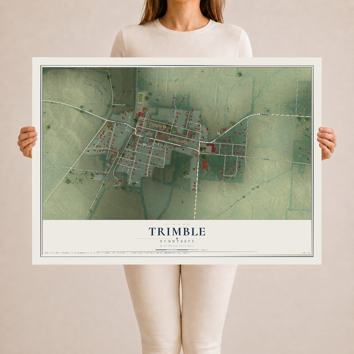 Map of Trimble, Tennessee, 24 x 36 inch unframed archival matte print