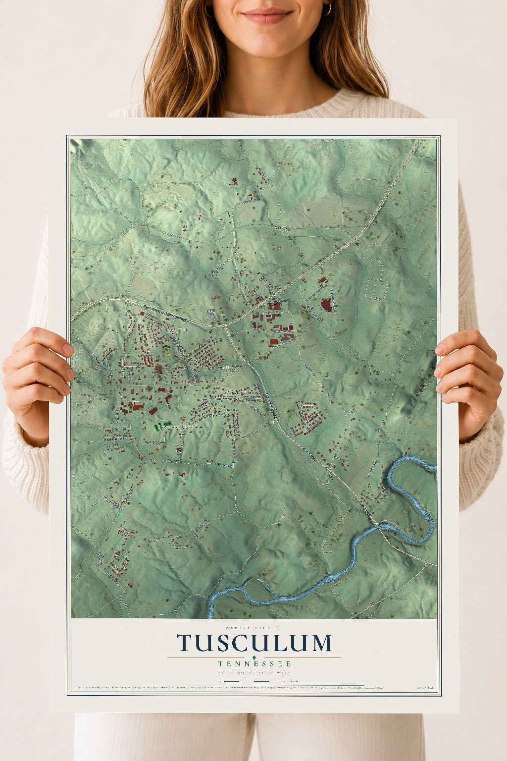 Map of Tusculum, Tennessee, 18 x 24 inch unframed archival matte print