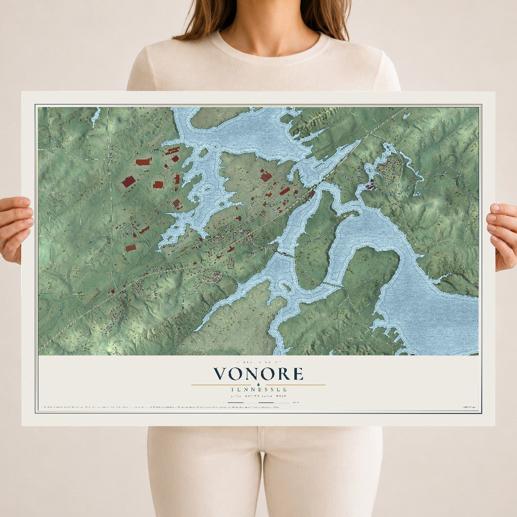 Map of Vonore, Tennessee, 18 x 24 inch unframed archival matte print