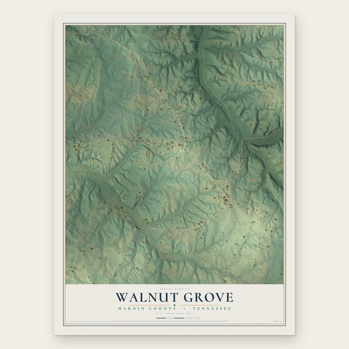 Walnut Grove, Hardin County, Tennessee map print, the full design