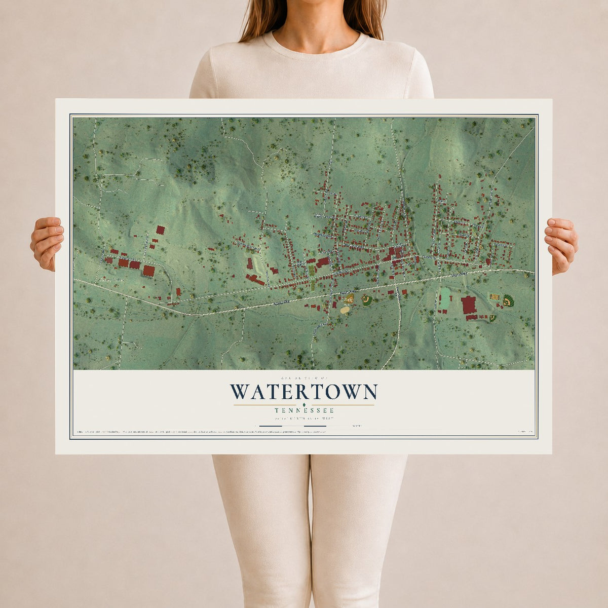 Map of Watertown, Tennessee, 24 x 36 inch unframed archival matte print