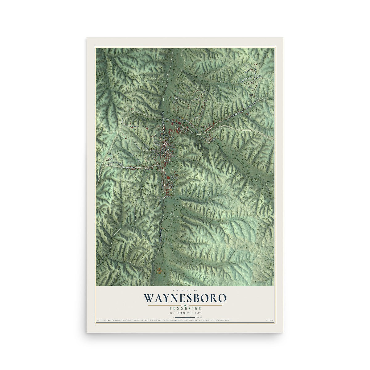 Map of Waynesboro, Tennessee, 12 x 18 inch unframed archival matte print