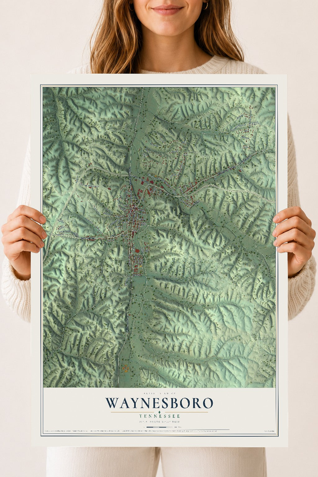 Map of Waynesboro, Tennessee, 18 x 24 inch unframed archival matte print