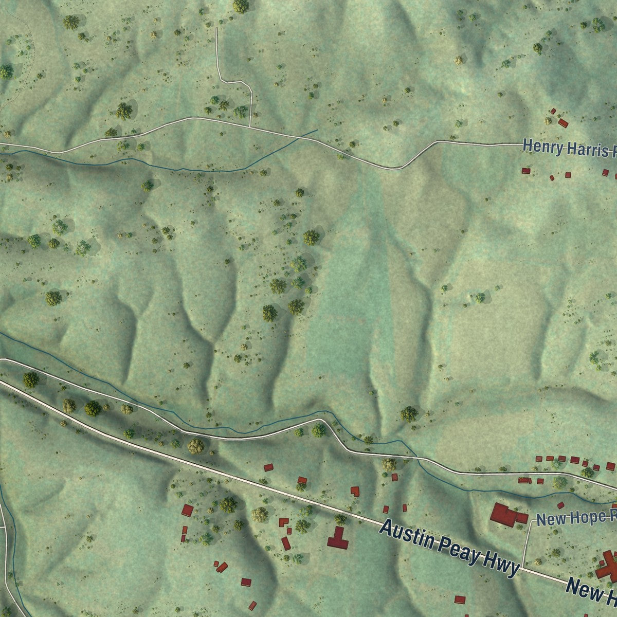 Second close-up of the map of Westmoreland, Tennessee print showing more streets and buildings