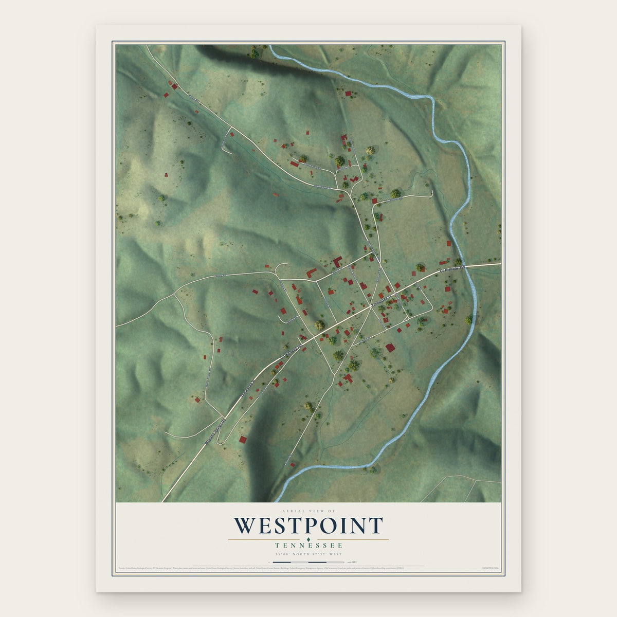 Westpoint, Tennessee map print, the full design