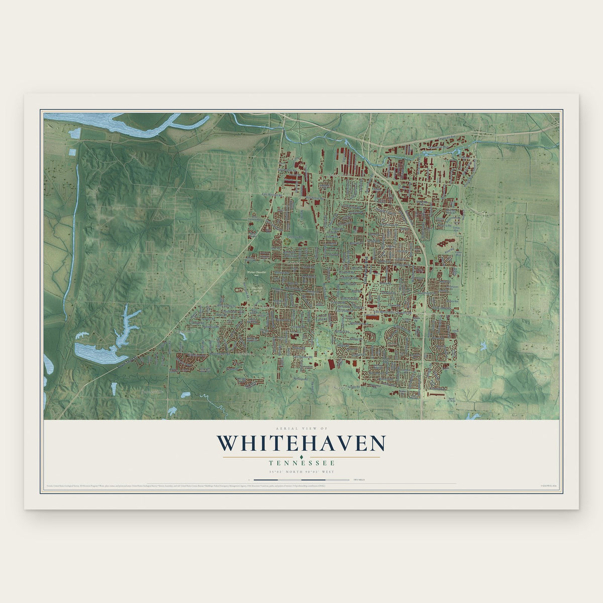 Whitehaven, Tennessee map print, the full design