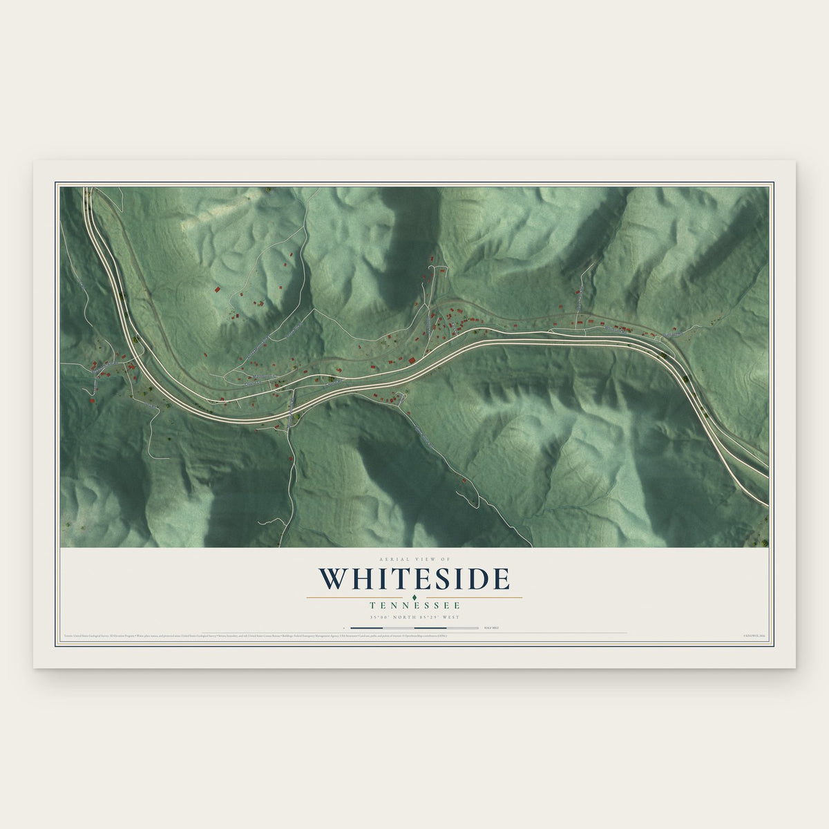 Whiteside, Tennessee map print, the full design