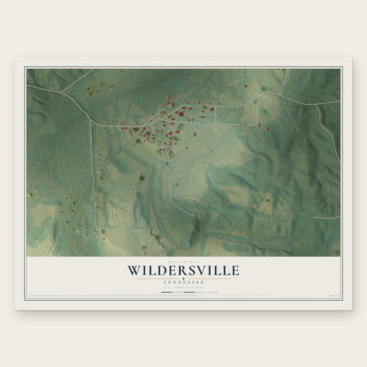 Wildersville, Tennessee map print, the full design