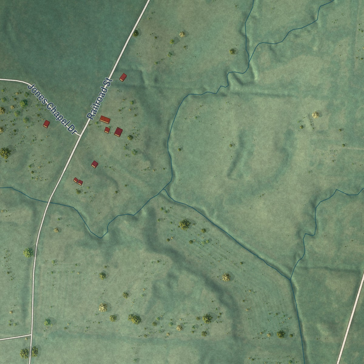 Second close-up of the map of Williston, Tennessee print showing more streets and buildings