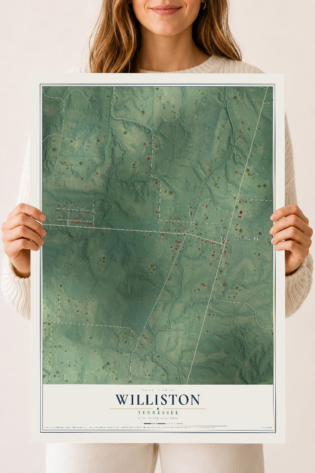 Map of Williston, Tennessee, 18 x 24 inch unframed archival matte print