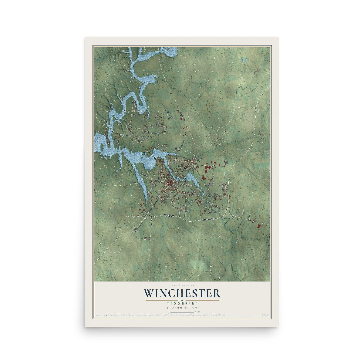 Map of Winchester, Tennessee, 12 x 18 inch unframed archival matte print