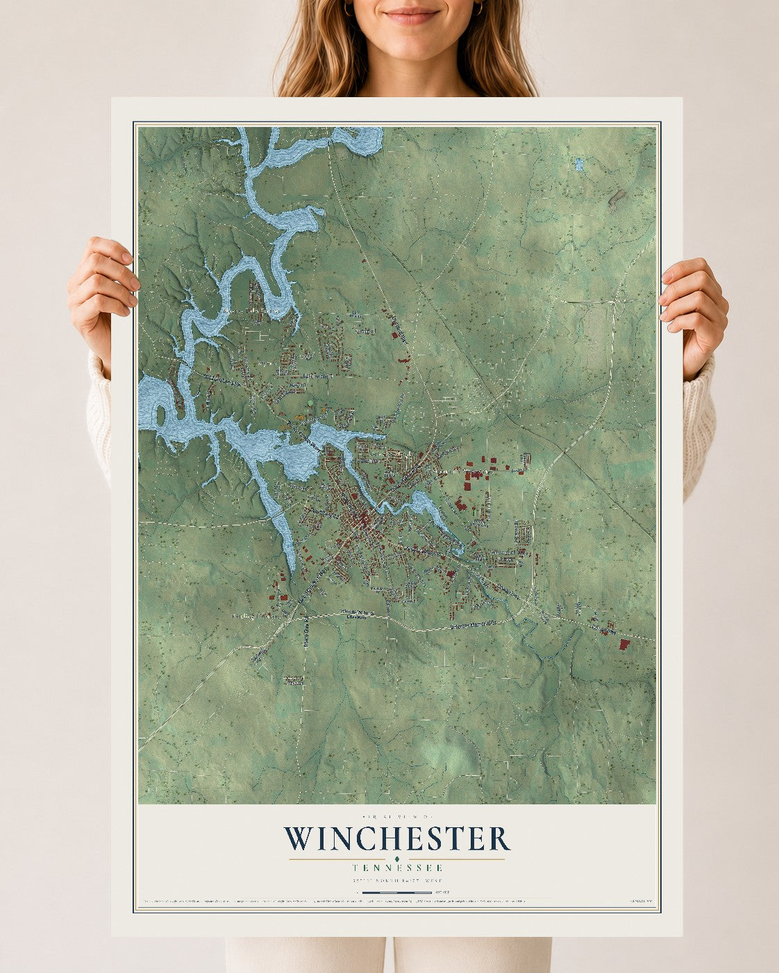Map of Winchester, Tennessee, 24 x 36 inch unframed archival matte print