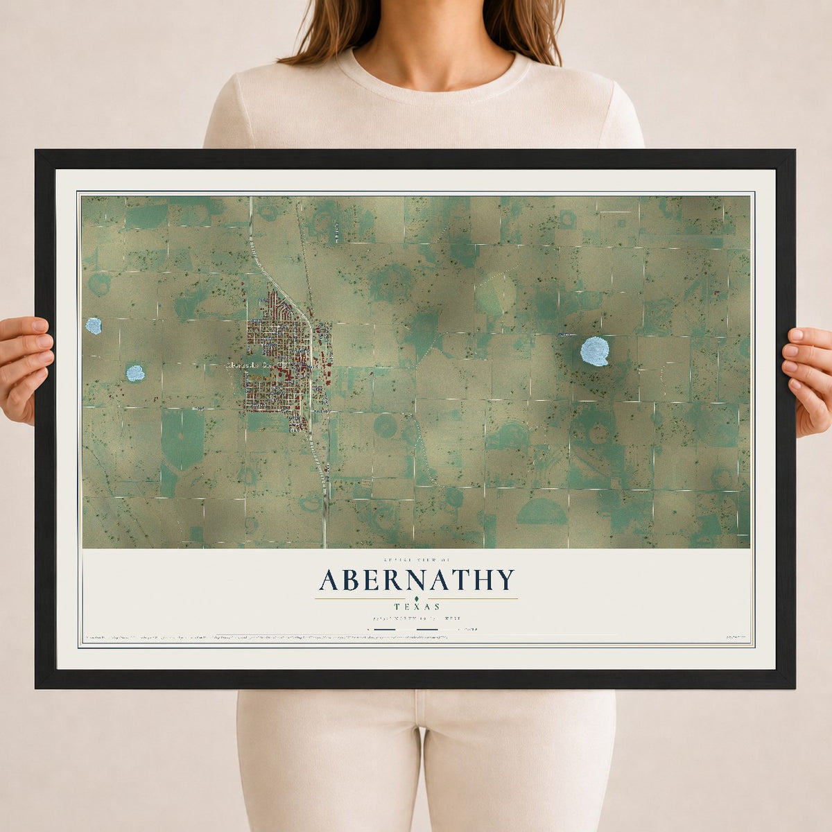 Map of Abernathy, Texas, 18 x 24 inch print in a black wood frame
