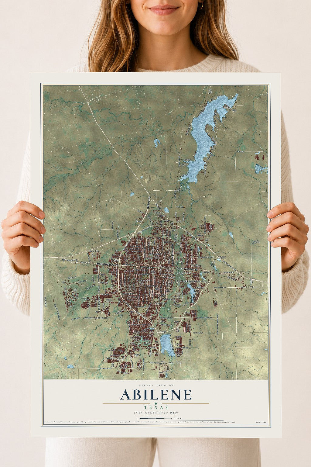 Map of Abilene, Texas, 18 x 24 inch unframed archival matte print