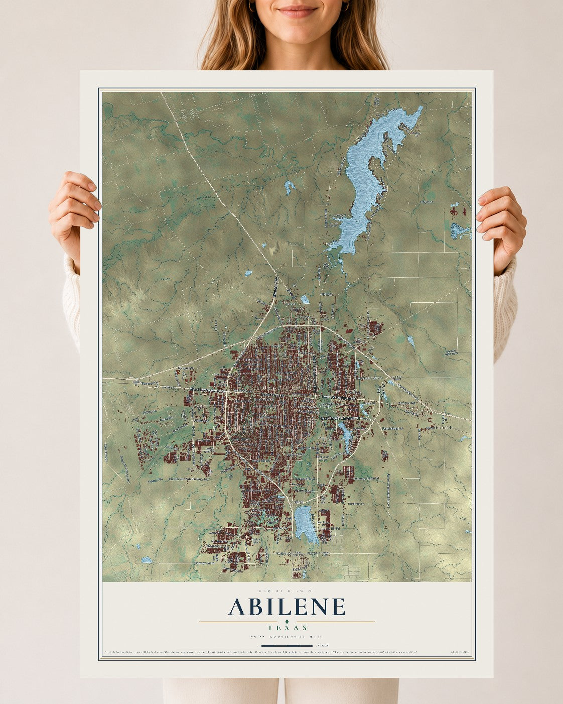 Map of Abilene, Texas, 24 x 36 inch unframed archival matte print