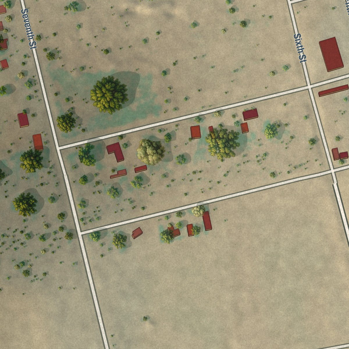 Second close-up of the map of Ackerly, Texas print showing more streets and buildings