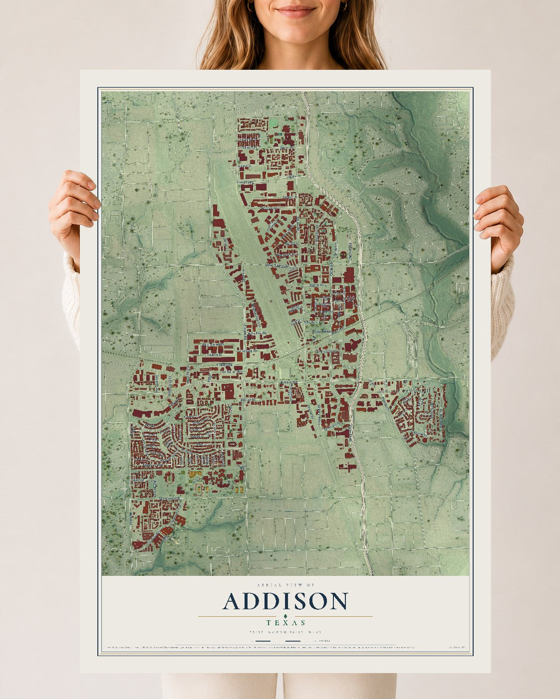 Map of Addison, Texas, 24 x 36 inch unframed archival matte print