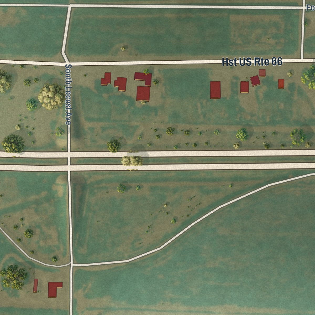 Second close-up of the map of Adrian, Texas print showing more streets and buildings