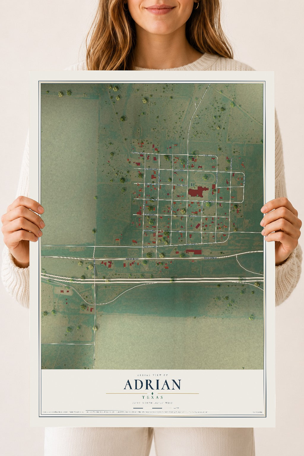Map of Adrian, Texas, 18 x 24 inch unframed archival matte print