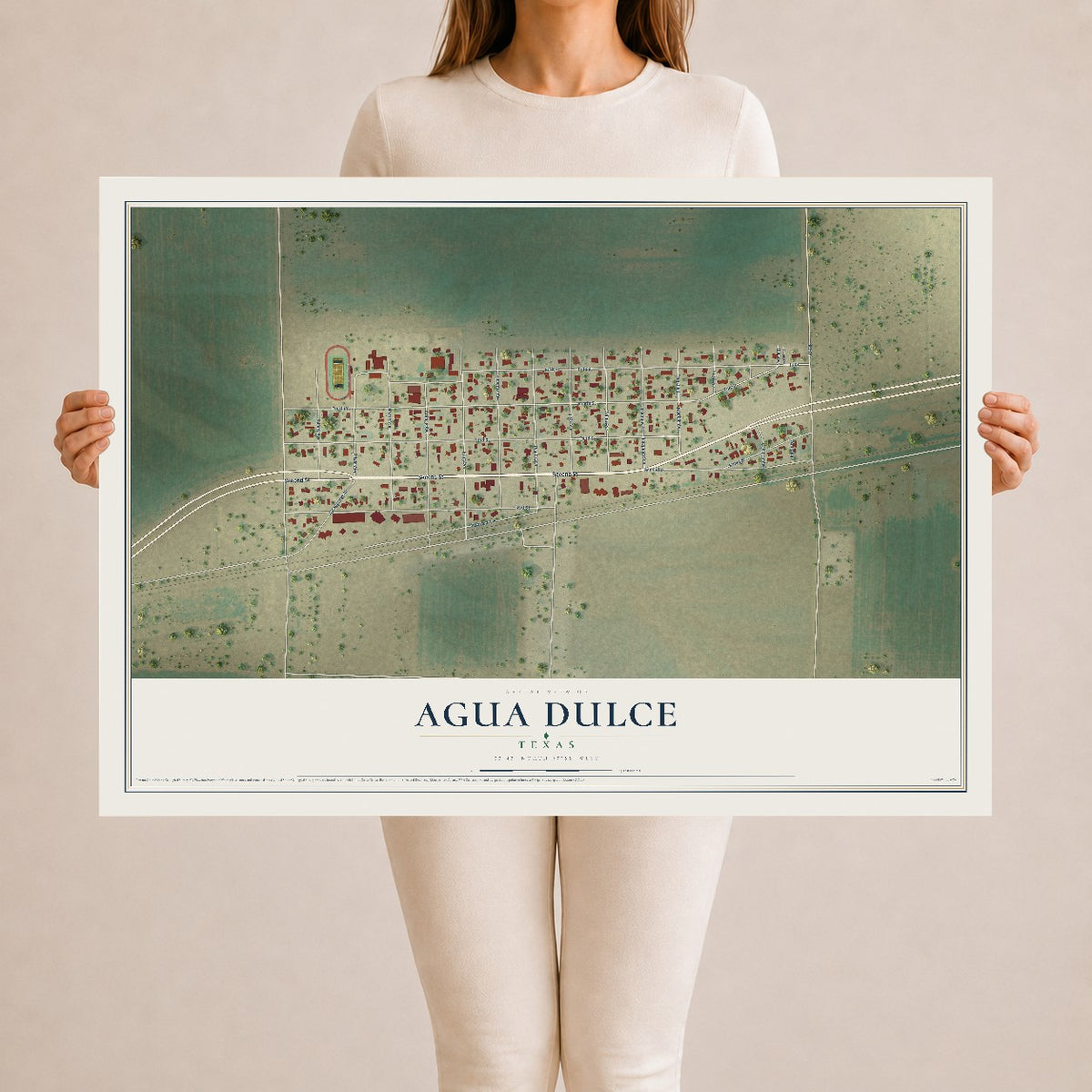 Map of Agua Dulce, Texas, 24 x 36 inch unframed archival matte print