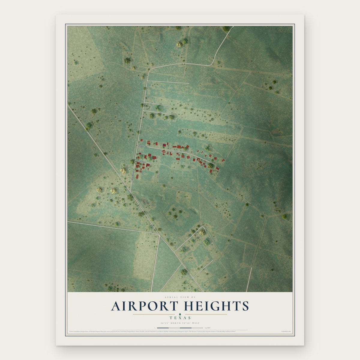 Airport Heights, Texas map print, the full design