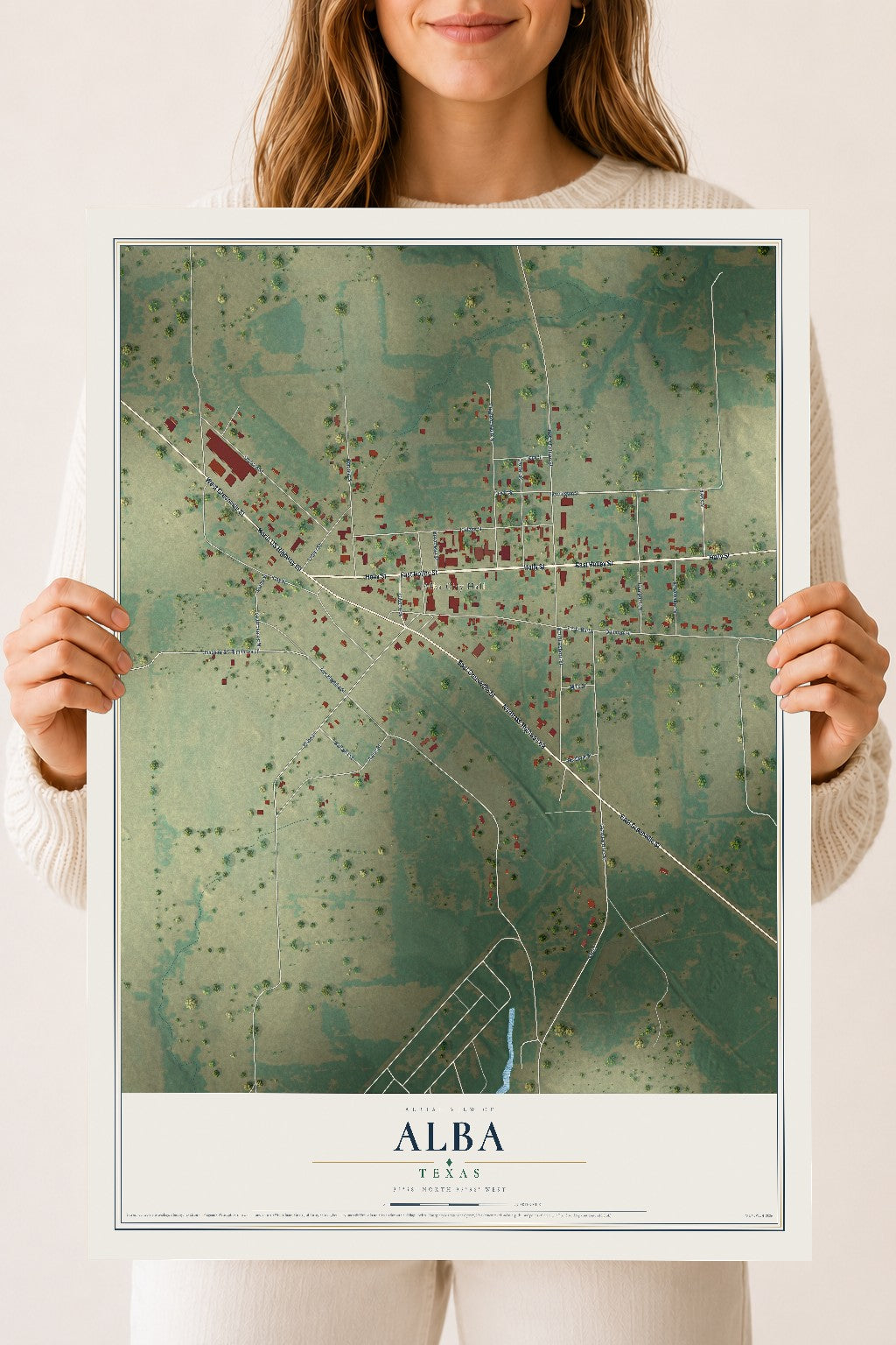 Map of Alba, Texas, 18 x 24 inch unframed archival matte print