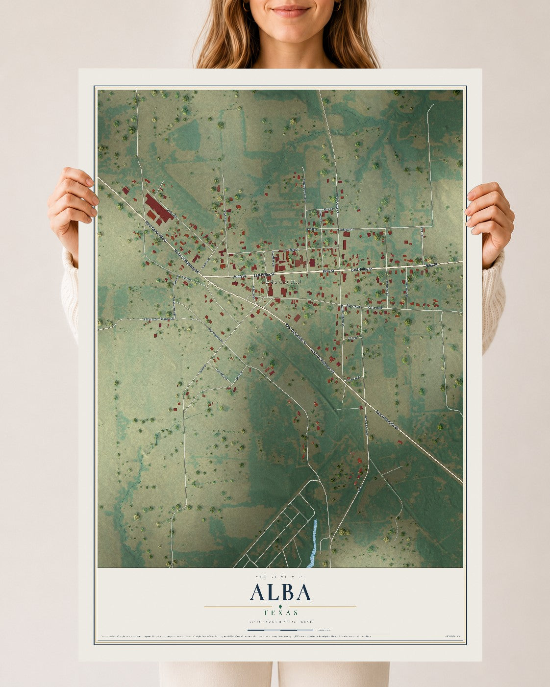 Map of Alba, Texas, 24 x 36 inch unframed archival matte print
